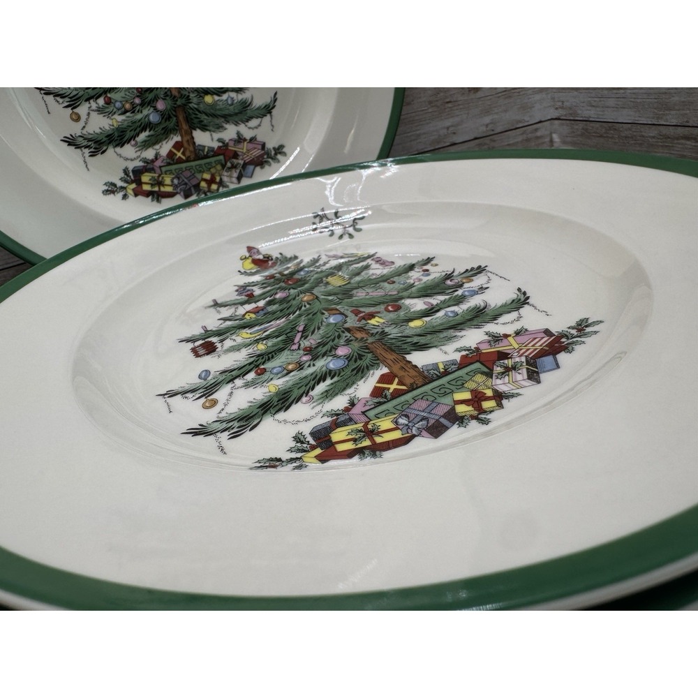 Set 4 Spode Christmas Tree 10.5" Dinner Plates Glossy Excellent - Picture 2 of 6